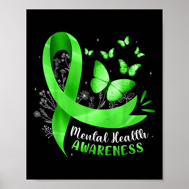 Mental Health Awareness Butterfly Green Ribbon Wom Poster (Front)