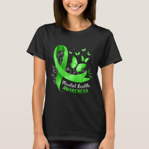 Mental Health Awareness Butterfly Green Ribbon Wom T-Shirt
