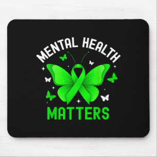 Mental health awareness butterfly ribbon green mouse mat