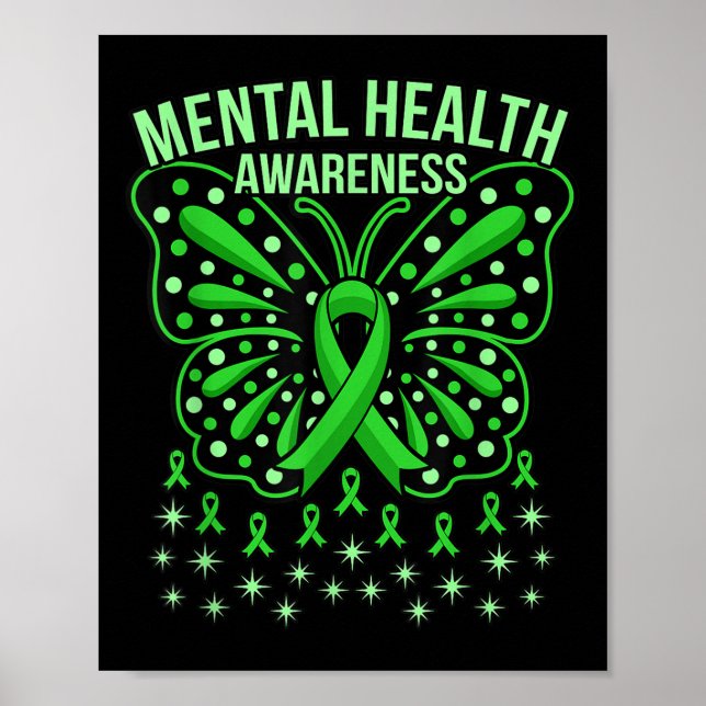 Mental Health Awareness Butterfly Ribbons Supporte Poster (Front)