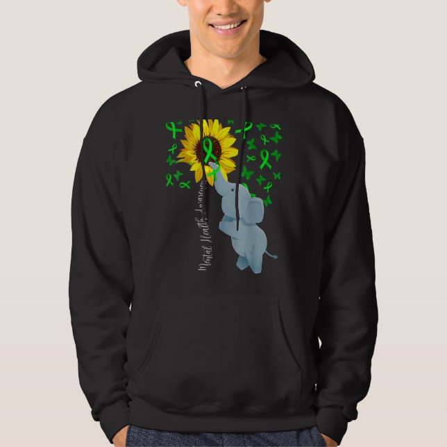 Mental Health Awareness Cute Sunflower Elephant Gr Hoodie (Front)