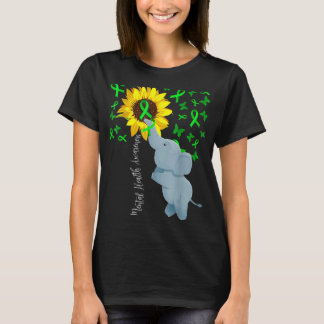 Mental Health Awareness Cute Sunflower Elephant Gr T-Shirt
