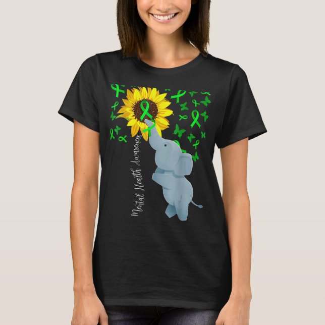 Mental Health Awareness Cute Sunflower Elephant Gr T-Shirt (Front)