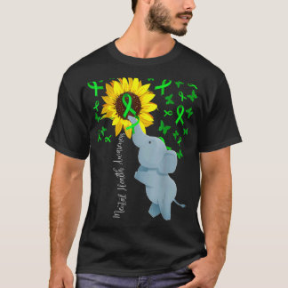 Mental Health Awareness Cute Sunflower Elephant Gr T-Shirt