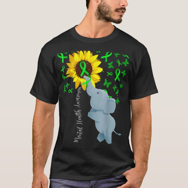 Mental Health Awareness Cute Sunflower Elephant Gr T-Shirt (Front)