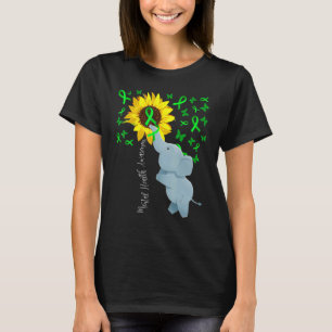 Mental Health Awareness Cute Sunflower Elephant Gr T-Shirt