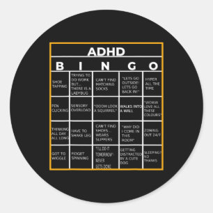 Mental Health Awareness Day Adhd Bingo Fun Gift  Classic Round Sticker