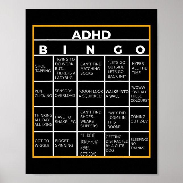 Mental Health Awareness Day Adhd Bingo Fun Gift  Poster (Front)