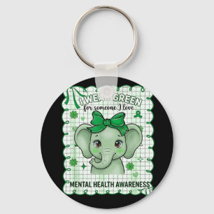 Mental health awareness elephant green ribbonMenta Key Ring