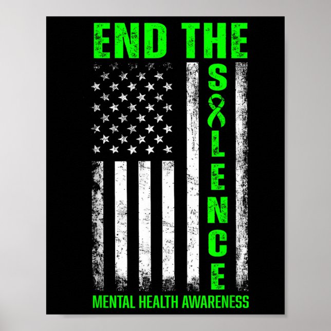 Mental Health Awareness End The Silence Green Us F Poster (Front)