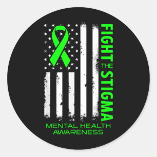 Mental Health Awareness Fight The Stigma Green Us Classic Round Sticker