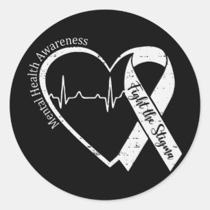 Mental Health Awareness Fight The Stigma Heart Gre Classic Round Sticker