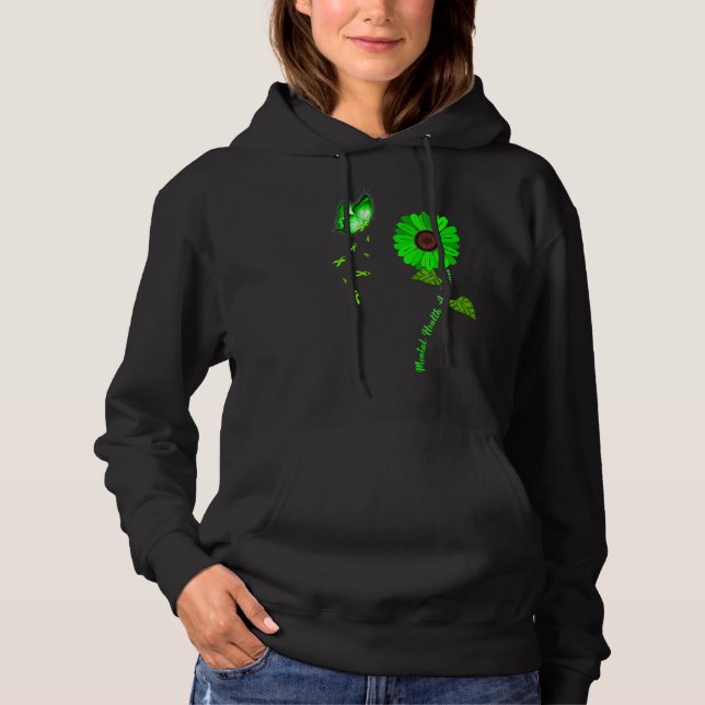 Mental Health Awareness Green Butterfly Sunflower  Hoodie (Front)