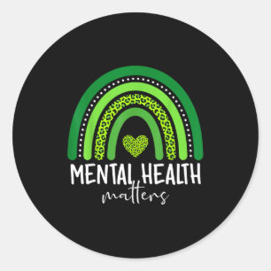 Mental health awareness green rainbow brain classic round sticker