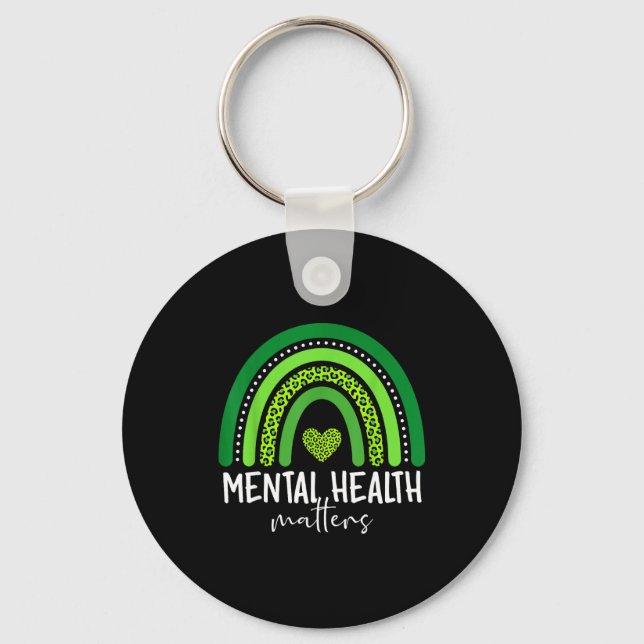 Mental health awareness green rainbow brain key ring (Front)