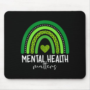 Mental health awareness green rainbow brain mouse mat