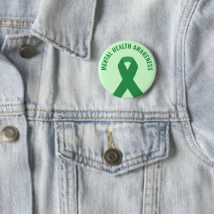 Mental Health Awareness Green Ribbon 6 Cm Round Badge