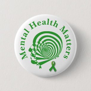 Mental Health Awareness  Green Ribbon  6 Cm Round Badge