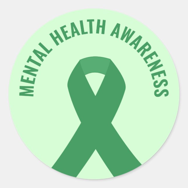 Mental Health Awareness Green Ribbon Classic Round Sticker (Front)