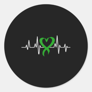 Mental Health Awareness Green Ribbon Heartbeat For Classic Round Sticker