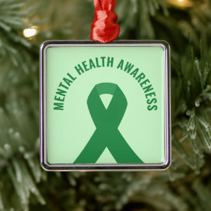 Mental Health Awareness Green Ribbon Metal Tree Decoration