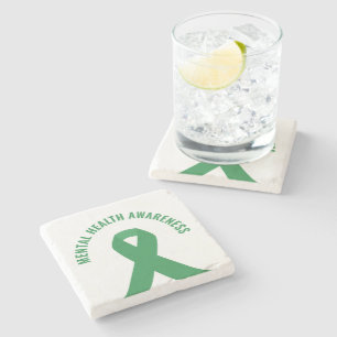 Mental Health Awareness Green Ribbon Stone Coaster