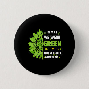 Mental Health Awareness Green Ribbon Sunflower 6 Cm Round Badge