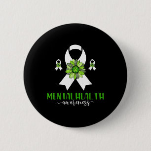Mental Health Awareness Green Ribbon Sunflower. 6 Cm Round Badge
