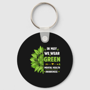 Mental Health Awareness Green Ribbon Sunflower Key Ring