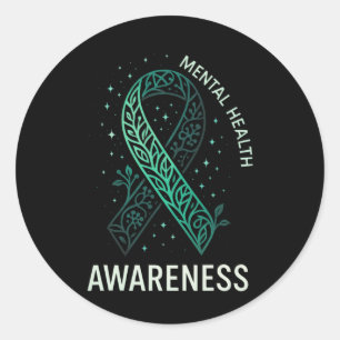 Mental Health Awareness - Green Ribbon Support  Classic Round Sticker