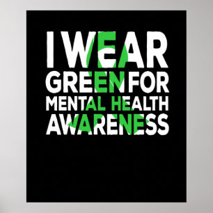 Mental Health Awareness Green Ribbon Support Poster