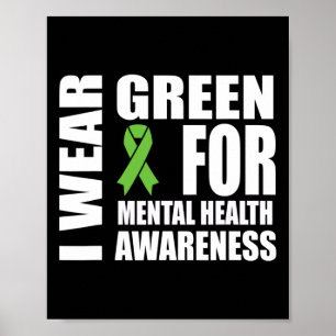 Mental Health Awareness Green Ribbon Support  Poster