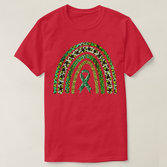 Mental Health Awareness Green Ribbon Support Rainb T-Shirt (Design Front)