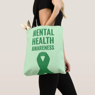 Mental Health Awareness Green Ribbon Tote Bag