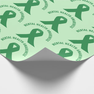 Mental Health Awareness Green Ribbon Wrapping Paper