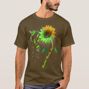 Mental Health Awareness Green Sunflower Hummingbir T-Shirt