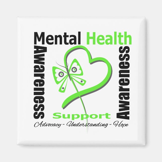 Mental Health Awareness Heart Butterfly Ribbon Magnet (Front)