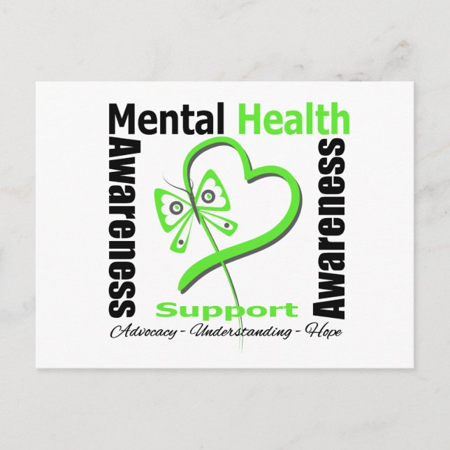 Mental Health Awareness Heart Butterfly Ribbon Postcard (Front)