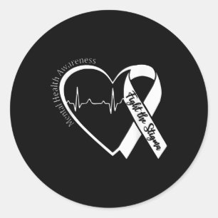 Mental Health Awareness Heart Fight The Stigma Gre Classic Round Sticker