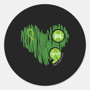 Mental Health Awareness Heart Wear Green For Menta Classic Round Sticker