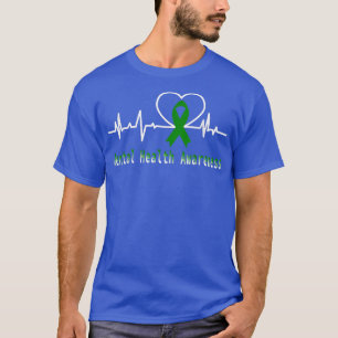 Mental Health Awareness Heartbeat Green Ribbon 351 T-Shirt