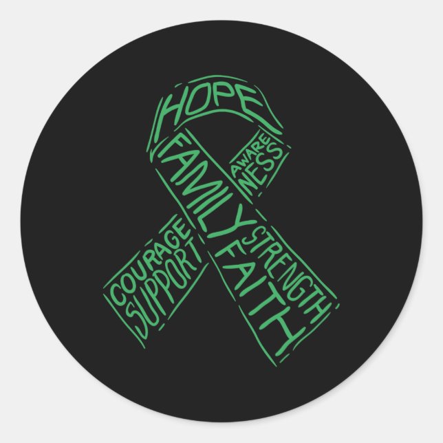 Mental Health Awareness Illness Green Ribbon Words Classic Round Sticker (Front)