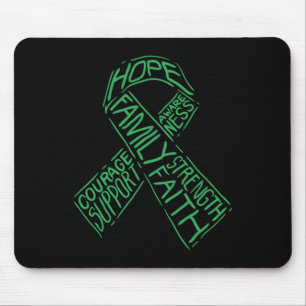 Mental Health Awareness Illness Green Ribbon Words Mouse Mat