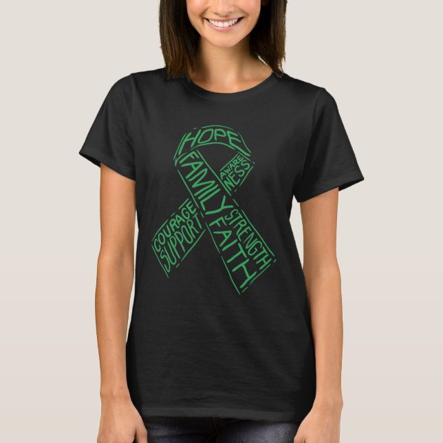 Mental Health Awareness Illness Green Ribbon Words T-Shirt (Front)