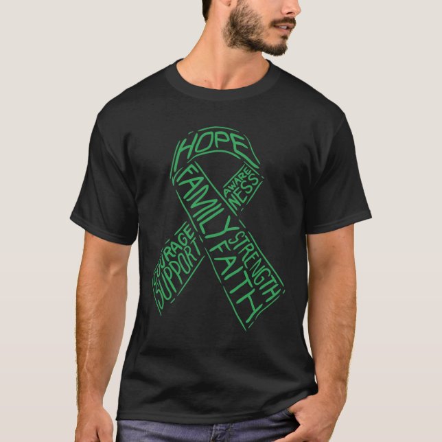 Mental Health Awareness Illness Green Ribbon Words T-Shirt (Front)