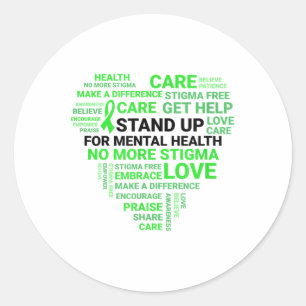 Mental Health Awareness In May Green Ribbon Shirt  Classic Round Sticker