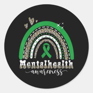 Mental Health Awareness-leopard Rainbow.  Classic Round Sticker