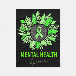 Mental Health Awareness Leopard Sunflower Green Ri Fleece Blanket