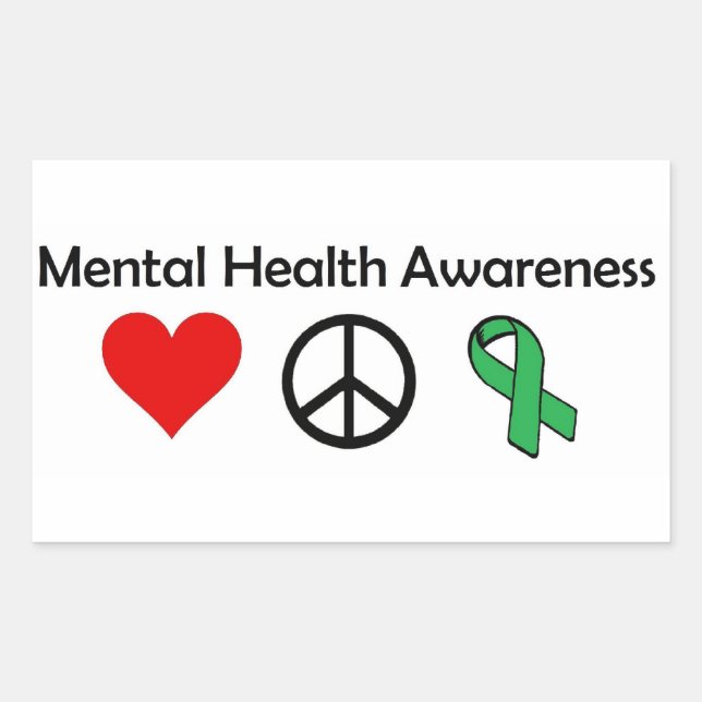 Mental Health Awareness - Love, Peace, Awareness Rectangular Sticker (Front)