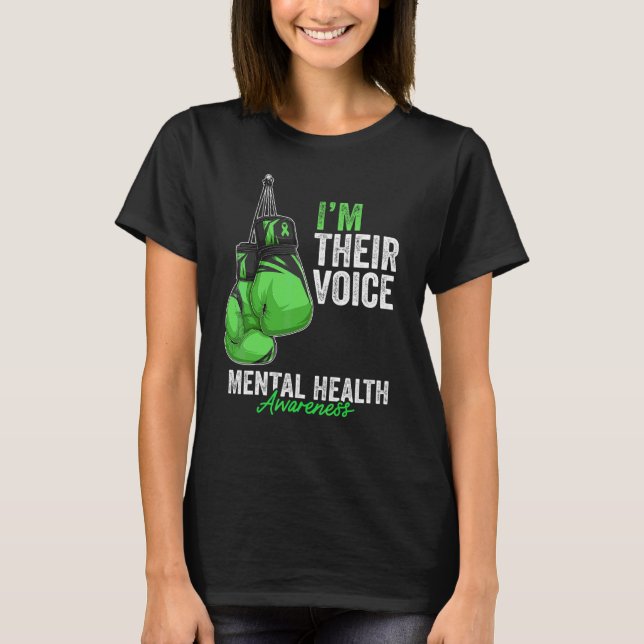 Mental Health Awareness Month Boxing Gloves Green  T-Shirt (Front)